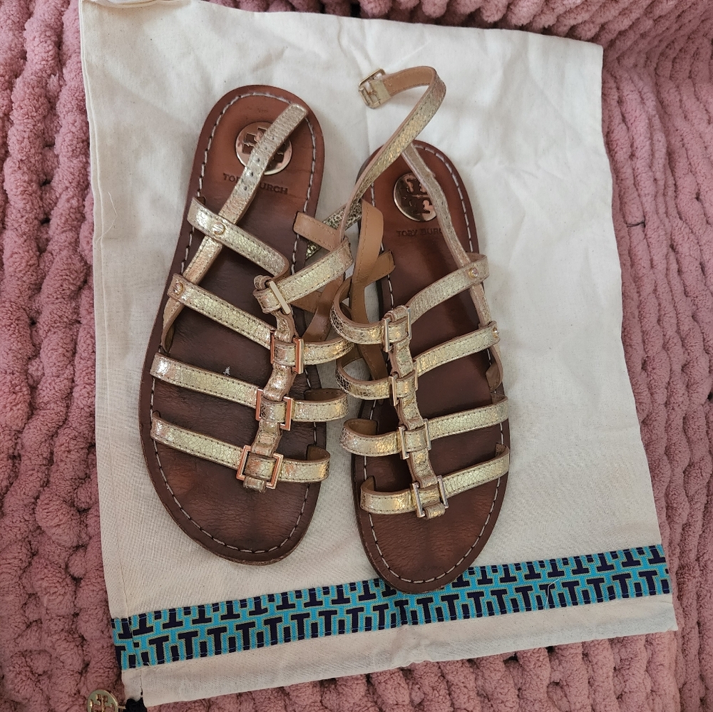 Tory Burch Gold Strappy Sandals